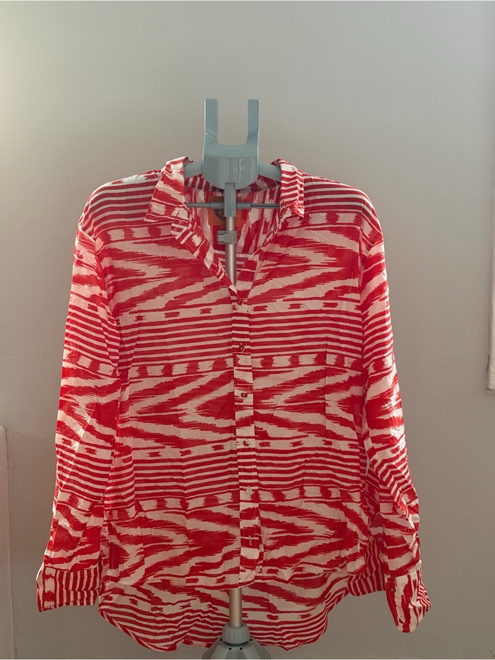 Coniglio Palm Beach Red White Print Cotton Button Down Shirt Like New - Picture 11 of 14